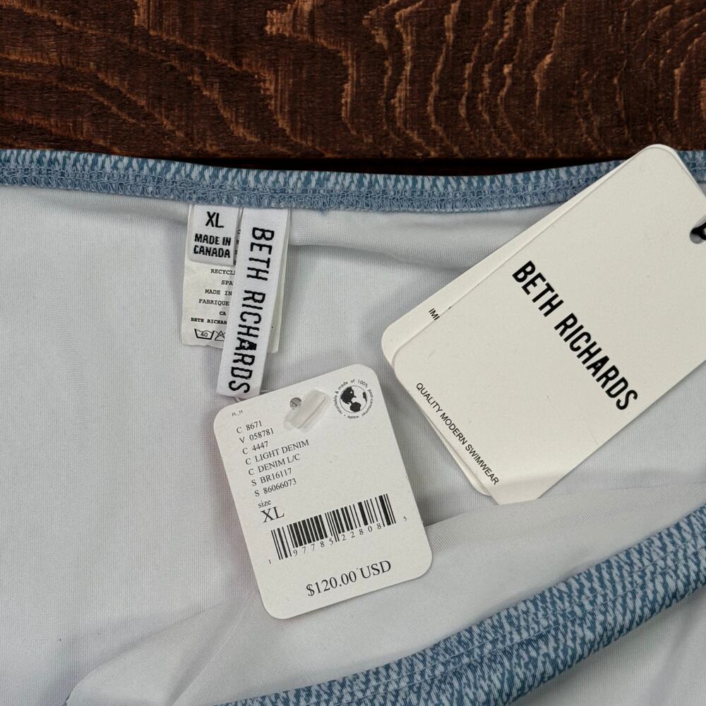 Free People Beth Richards Rio String Bikini Bottoms Denim Blue White XL - Picture 4 of 9
